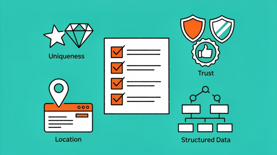 checklista lokalnych landingów: unikalność, NAP, dowody zaufania, schema